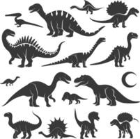 silhouet prehistorisch dinosaurus divers zwart kleur enkel en alleen vector