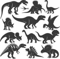 silhouet prehistorisch dinosaurus divers zwart kleur enkel en alleen vector