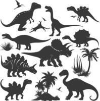 silhouet prehistorisch dinosaurus divers zwart kleur enkel en alleen vector