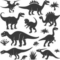 silhouet prehistorisch dinosaurus divers zwart kleur enkel en alleen vector