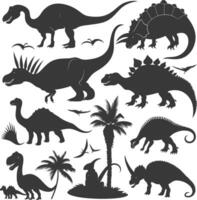 silhouet prehistorisch dinosaurus divers zwart kleur enkel en alleen vector