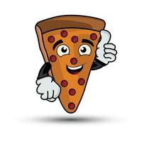 illustratie pizza duim opgevend mascotte stripfiguur. illustratie vlakke stijl. geschikt voor de promotie van pizzaproducten, kinderboeken, prints, enz. ontwerpsjabloon vector