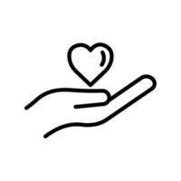 lijn handpictogram met hart. liefdadigheidssymbool, donatie, mensheid. bewerkbare streek. ontwerpsjabloon vector