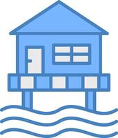 strand hut lijn gevulde blauw icoon vector