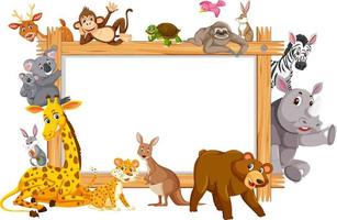 leeg houten frame met verschillende wilde dieren vector