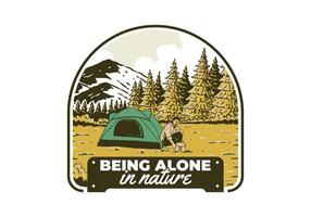 camping alleen in natuur. wijnoogst buitenshuis illustratie insigne ontwerp vector