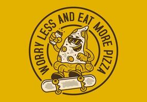 zich zorgen maken minder en eten meer pizza. retro illustratie van pizza karakter jumping Aan skateboard vector