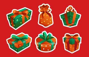 set kerstcadeaus stickers vector