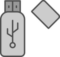 USB lijn gevulde grijswaarden icoon ontwerp vector