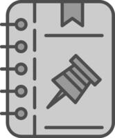 Duwen pin lijn gevulde grijswaarden icoon ontwerp vector