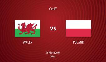 Wales vs Polen Amerikaans voetbal scorebord uitzending voor voetbal Europa 2024 vector
