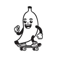 een schattig banaan bevrijden het schaatsen bord schets ontwerp vector