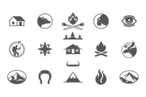 camping en buitenshuis avonturen ontwerp elementen en pictogrammen reeks illustratie vector