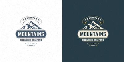 berg camping logo embleem buitenshuis landschap illustratie rots heuvels silhouet voor overhemd of afdrukken postzegel vector
