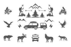 camping en buitenshuis avonturen ontwerp elementen en pictogrammen reeks illustratie vector