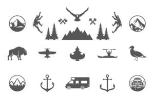 camping en buitenshuis avonturen ontwerp elementen en pictogrammen reeks illustratie vector