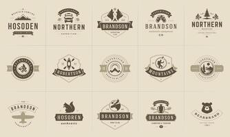 camping logos en badges Sjablonen ontwerp elementen en silhouetten reeks vector