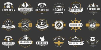 camping logos Sjablonen ontwerp elementen en silhouetten reeks vector