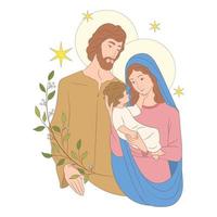 kerststal met baby jezus, maria en joseph vector