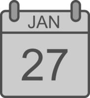 januari lijn gevulde grijswaarden icoon ontwerp vector