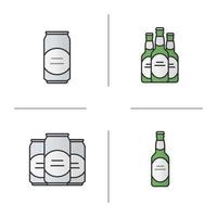 bier gekleurde pictogrammen instellen. bierflesjes en blikjes. geïsoleerde vectorillustraties vector