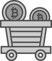 bitcoin trolley lijn gevulde grijswaarden icoon ontwerp vector