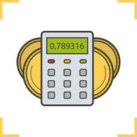 inkomen berekeningen kleur pictogram. rekenmachine met munten. financiële planning. geïsoleerde vectorillustratie vector