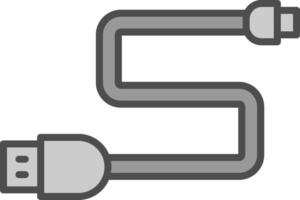 USB kabel lijn gevulde grijswaarden icoon ontwerp vector