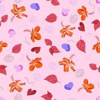 volledige bloei grafische oppervlaktepatroon kunstwerk van hibiscus rosa sinensis aka shoeblackplant. levendige en stralende donkere achtergrond die naadloze kunst herhaalt. het beste voor stoffering en textielstoffen. vector
