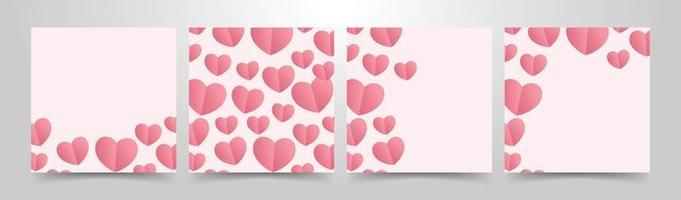 set van happy valentine day wenskaart ontwerpsjabloon voor social media feed en post, banner en brochure. abstracte gradiënt hart papier gesneden symbool achtergrond vector