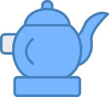 thee pot lijn gevulde blauw icoon vector