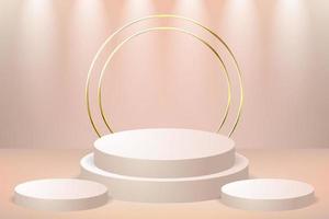 3d podiumpodium met gouden ring en spotlamp vectorillustratie vector