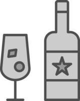 Champagne lijn gevulde grijswaarden icoon ontwerp vector