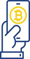 betalen bitcoin lijn twee kleur icoon ontwerp vector