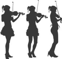 silhouet violist Dames in actie vol lichaam zwart kleur enkel en alleen vector