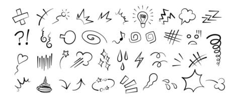 anime grappig emoticon element grafisch Effecten hand- getrokken tekening illustratie set. vector