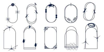 esthetisch kader minimaal element set. y2k grafisch vorm met ster en lijn. esthetisch vecor illustratie. meetkundig boog voor modern ontwerp. midden eeuw stijl vector