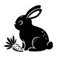 schattig baby konijn met wortel, silhouet, Pasen vakantie. illustratie. vector