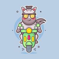 koel zebra dier karakter mascotte rijden scooter motorfiets geïsoleerd tekenfilm vector