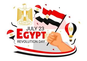 gelukkig Egypte revolutie dag illustratie Aan juli 23 met golvend vlag en lint in nationaal vakantie vlak tekenfilm achtergrond ontwerp vector