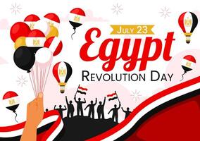 gelukkig Egypte revolutie dag illustratie Aan juli 23 met golvend vlag en lint in nationaal vakantie vlak tekenfilm achtergrond ontwerp vector