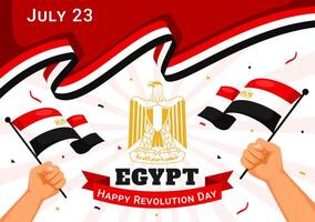 gelukkig Egypte revolutie dag illustratie Aan juli 23 met golvend vlag en lint in nationaal vakantie vlak tekenfilm achtergrond ontwerp vector