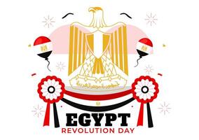 gelukkig Egypte revolutie dag illustratie Aan juli 23 met golvend vlag en lint in nationaal vakantie vlak tekenfilm achtergrond ontwerp vector