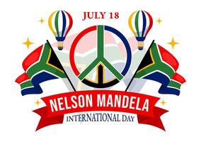 gelukkig Nelson mandela Internationale dag illustratie Aan 18 juli met zuiden Afrika vlag en lint in vlak tekenfilm achtergrond ontwerp vector