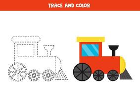 spoor en kleur tekenfilm speelgoed- trein. afdrukbare werkblad voor kinderen. vector