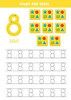 getallen traceren oefening. schrijven aantal acht. hout sorteerders. vector