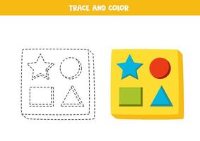 spoor en kleur tekenfilm speelgoed- sorteerder. afdrukbare werkblad voor kinderen. vector