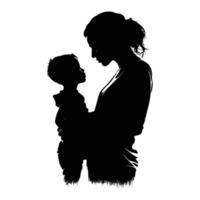 mam en zoon, moeder en zoon zwart silhouet. vector