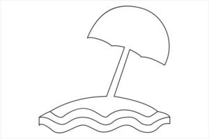 doorlopend een lijn tekening van strand paraplu palm boom voor zomer vakantie lijn kunst illustratie vector