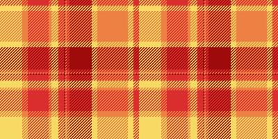 gemakkelijk kleding stof naadloos textiel, ruw plaid patroon . symmetrie structuur Schotse ruit achtergrond controleren in rood en geel kleuren. vector